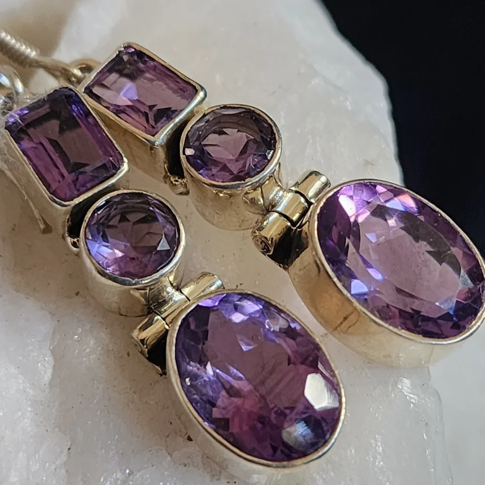 Sterling 925 Silver Earrings Genuine Amethyst Gemstone Designer Jewelry